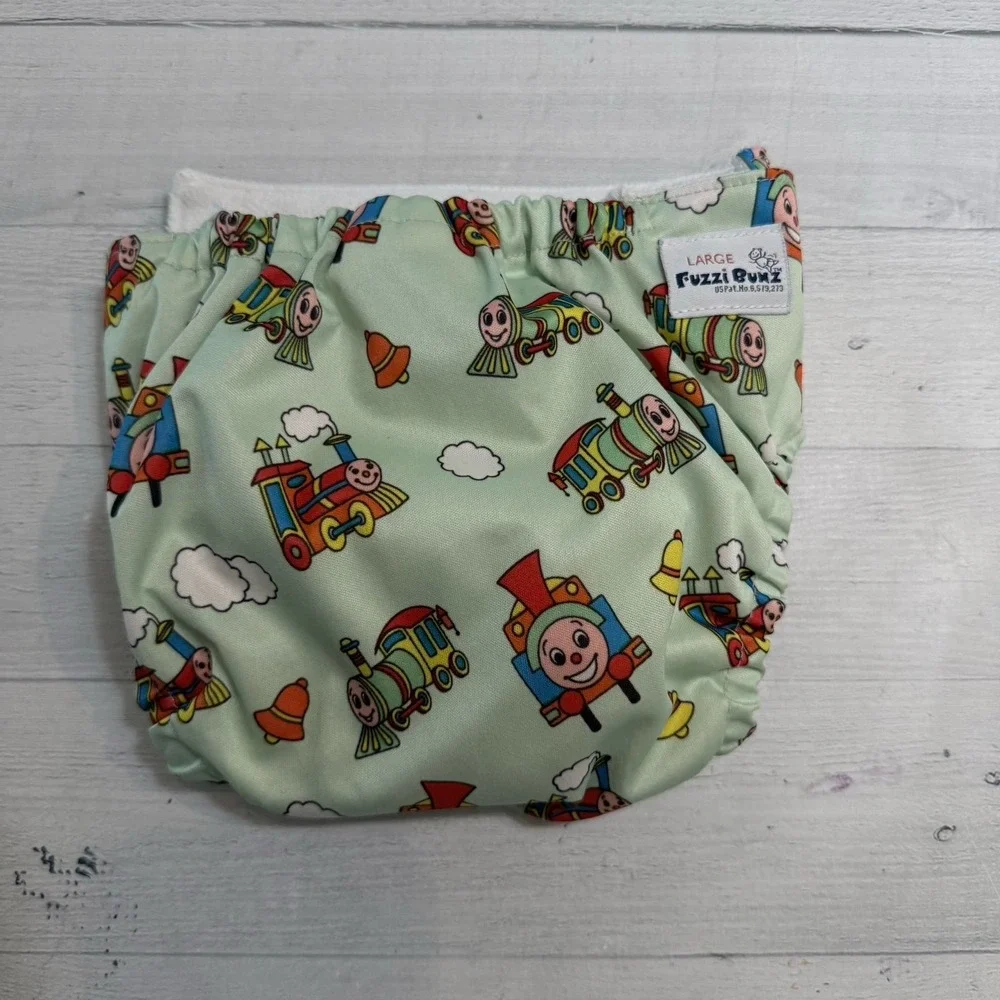 Fuzzibunz toy train print cloth diaper cover and liner‎ size large